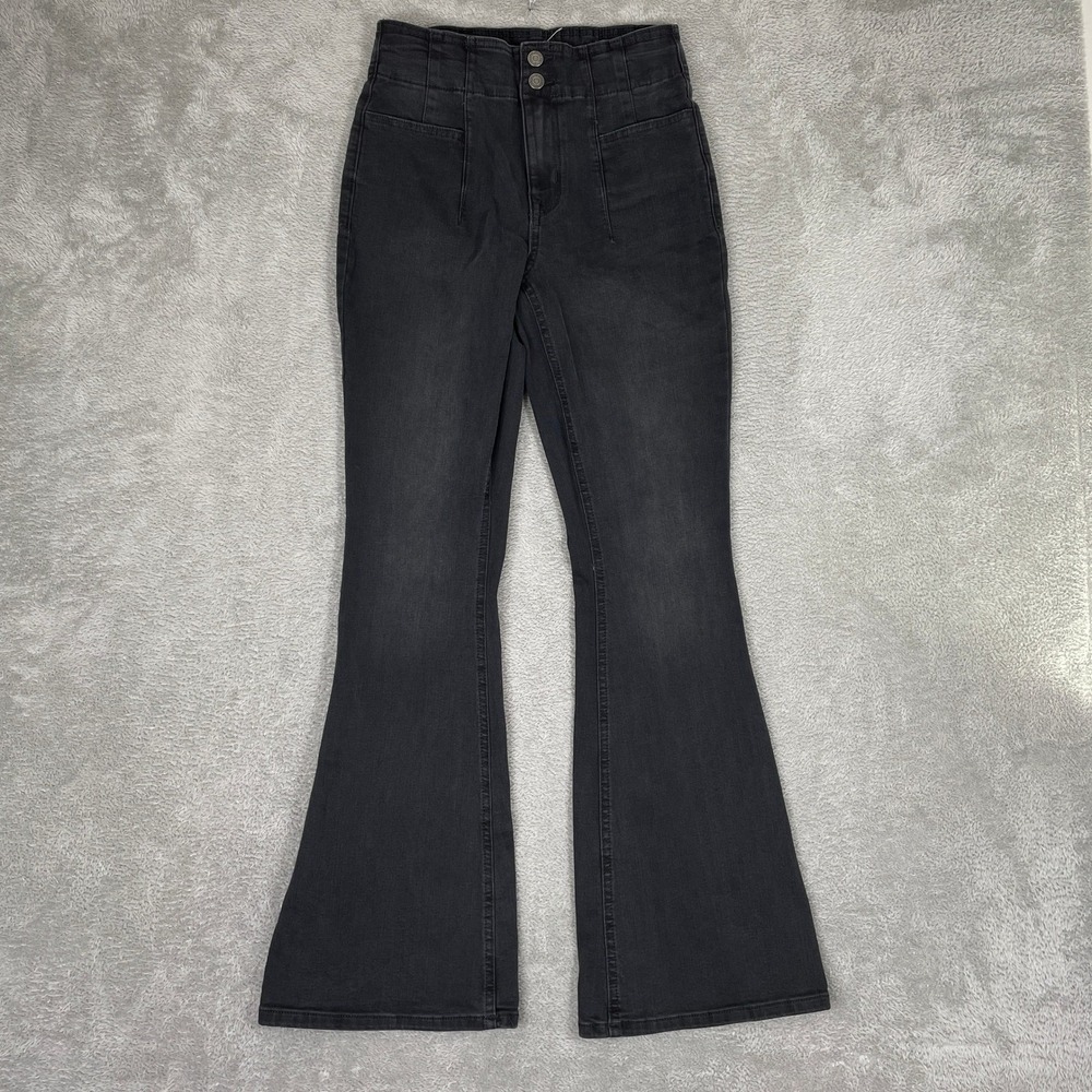 Maurices Flare Jeans Women 6 Black High Rise Stretch Denim Retro Boho 70s Style